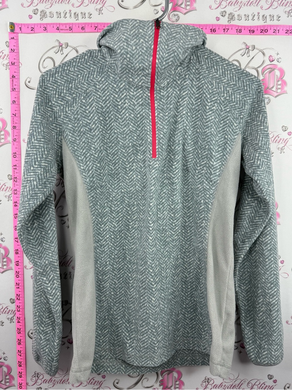 COLUMBIA fleece sweater Light Gray Herringbone collared Sweater Jacket